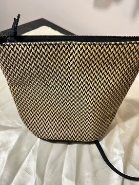 Woven Straw Crossbody Bag in Black and Natural